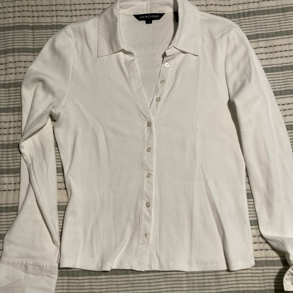 Veronica Beard White Button-Down Collared Knit Sh… - image 1